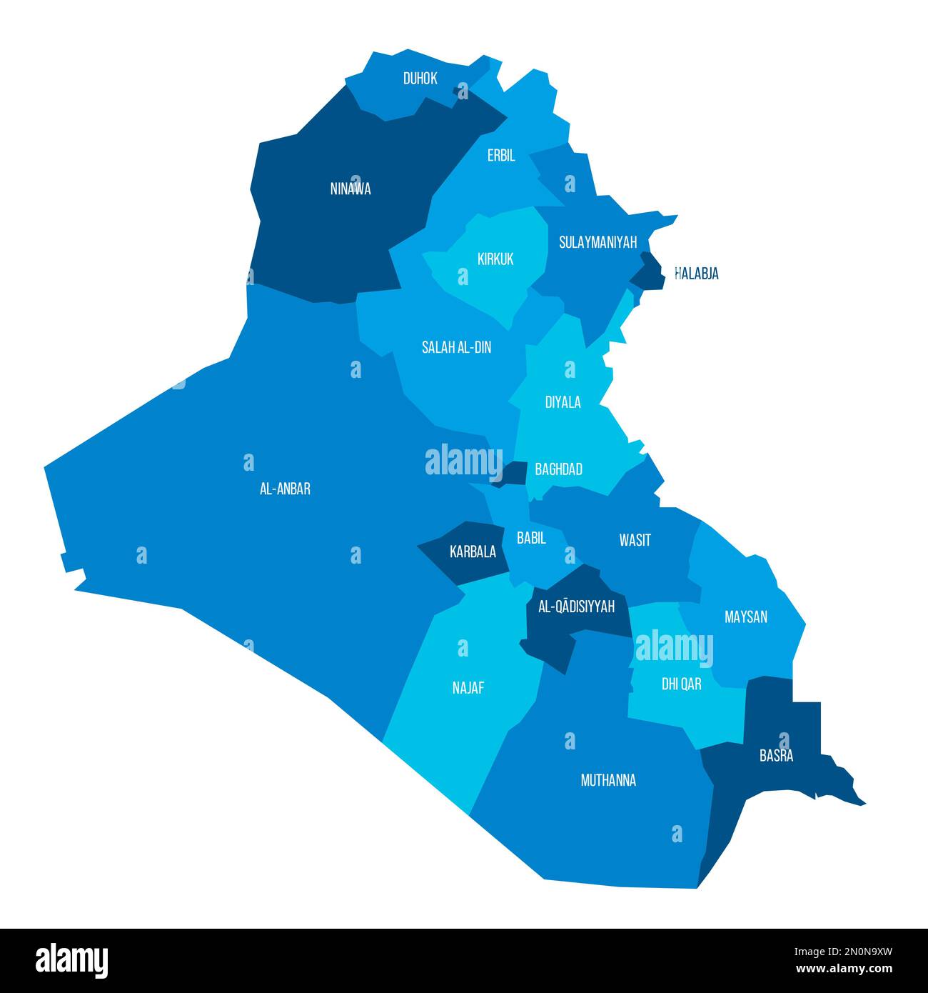 Irak Politische Karte der Verwaltungseinheiten Regierungsbezirke und
