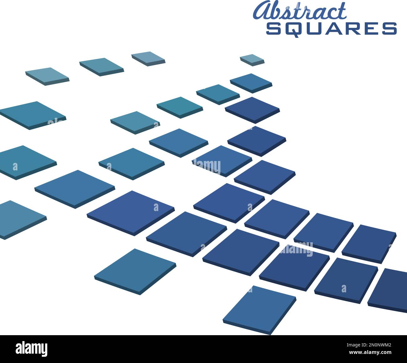 Blaue abstrakte Quadrate auf weißem Hintergrund isoliert. Grafisches Vektormuster Stock Vektor
