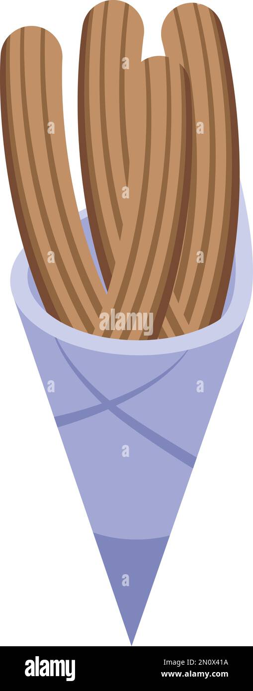 Isometrischer Vektor des Schokoladen-Churros-Symbols. Spanien Churro. Nachspeisenessen Stock Vektor