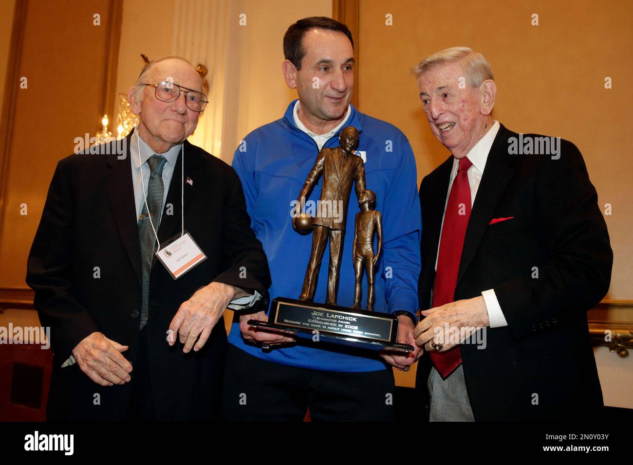 Duke University basketball coach Mike Krzyzewski, center, winner of the