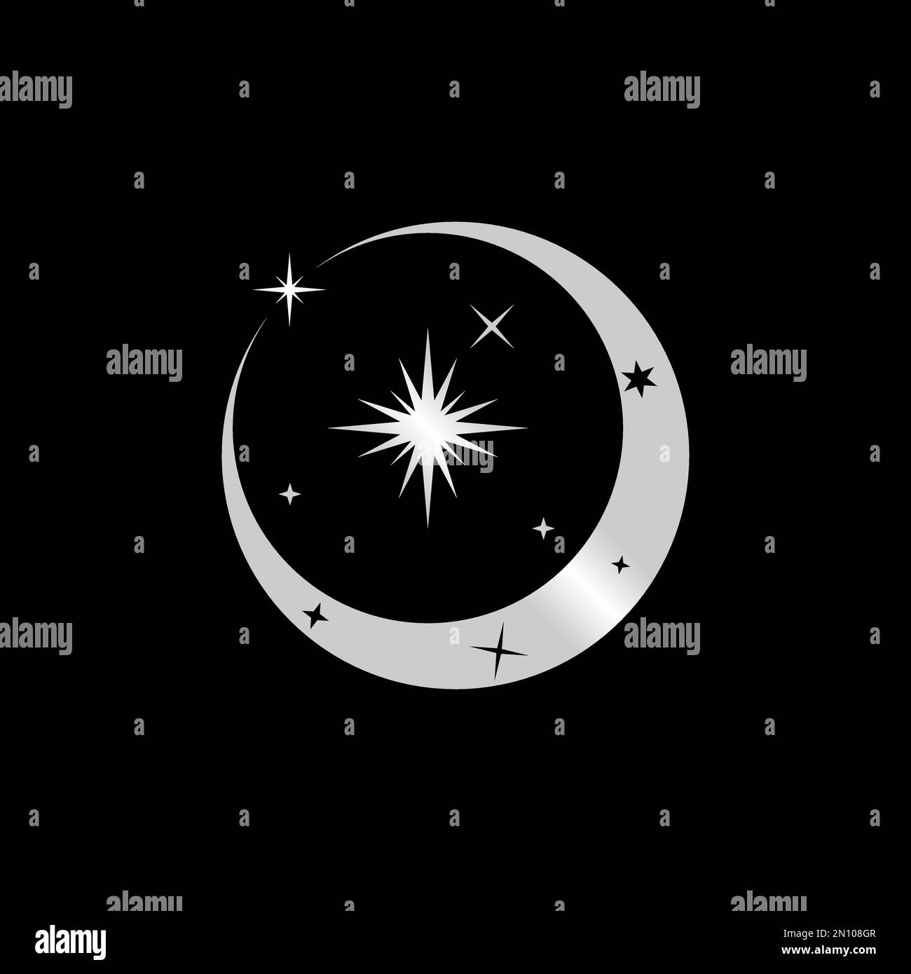Moonlight oder Crescent and Stars Bildgrafik Symbol Logo Design abstraktes Konzept Vektormaterial. Kann als Symbol für Metall oder Romantik verwendet werden. Stock Vektor