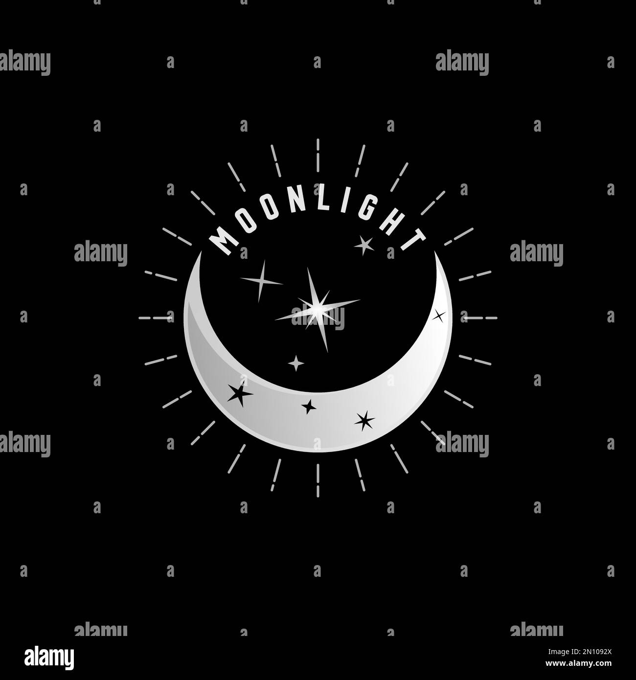 Moonlight oder Crescent and Stars Bildgrafik Symbol Logo Design abstraktes Konzept Vektormaterial. Kann als Symbol für Metall oder Romantik verwendet werden. Stock Vektor