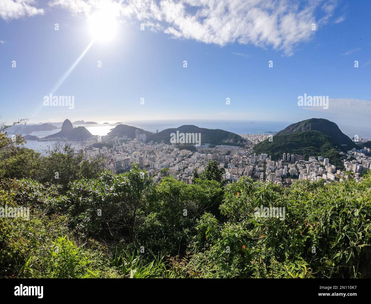 Blick vom Dona marta Aussichtspunkt in Rio de Janeiro. Stockfoto