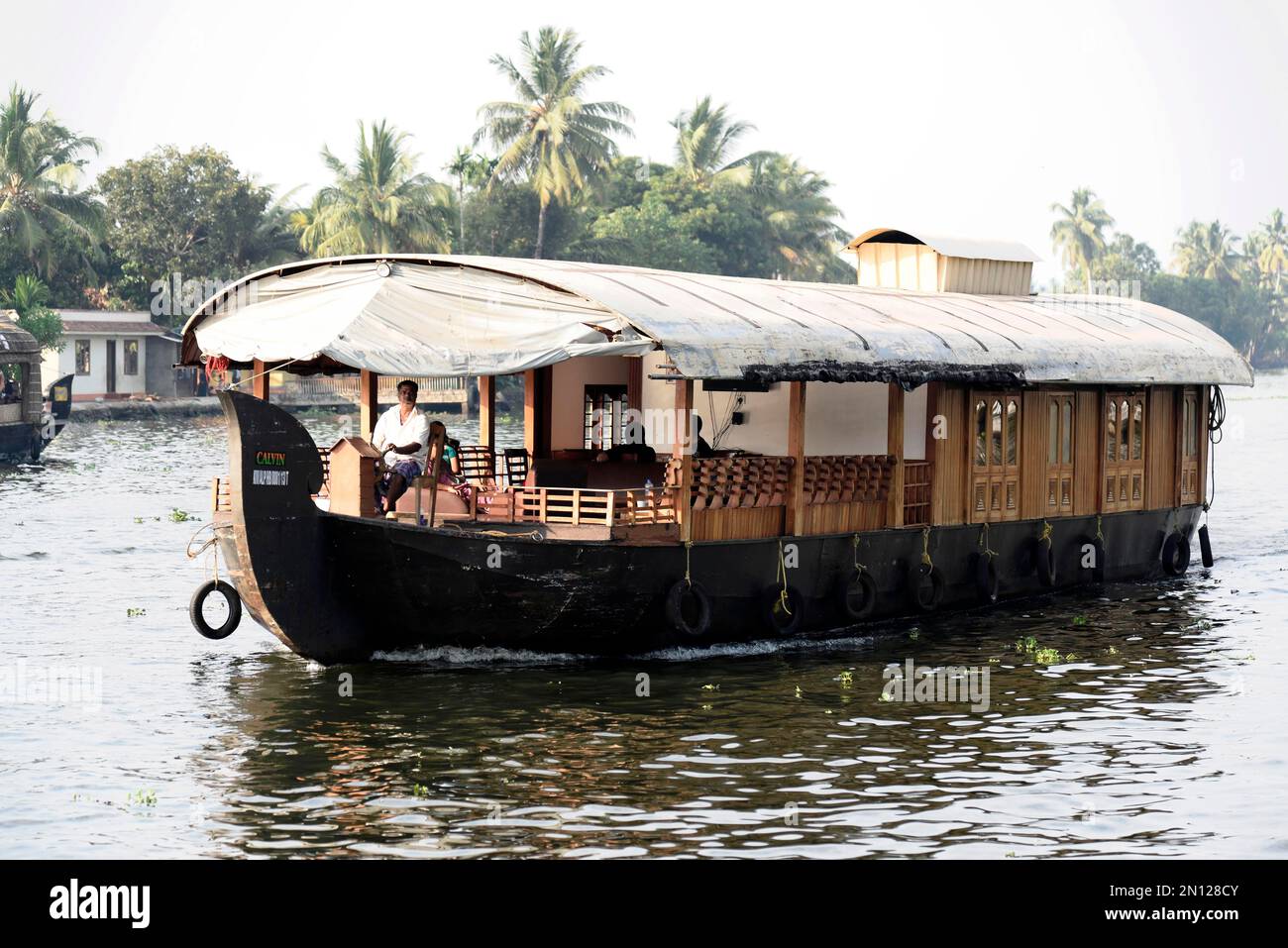 Hausboote, Nebengewässer, in der Nähe von Alappuzha, Kerala, Südindien, Indien, Asien Stockfoto