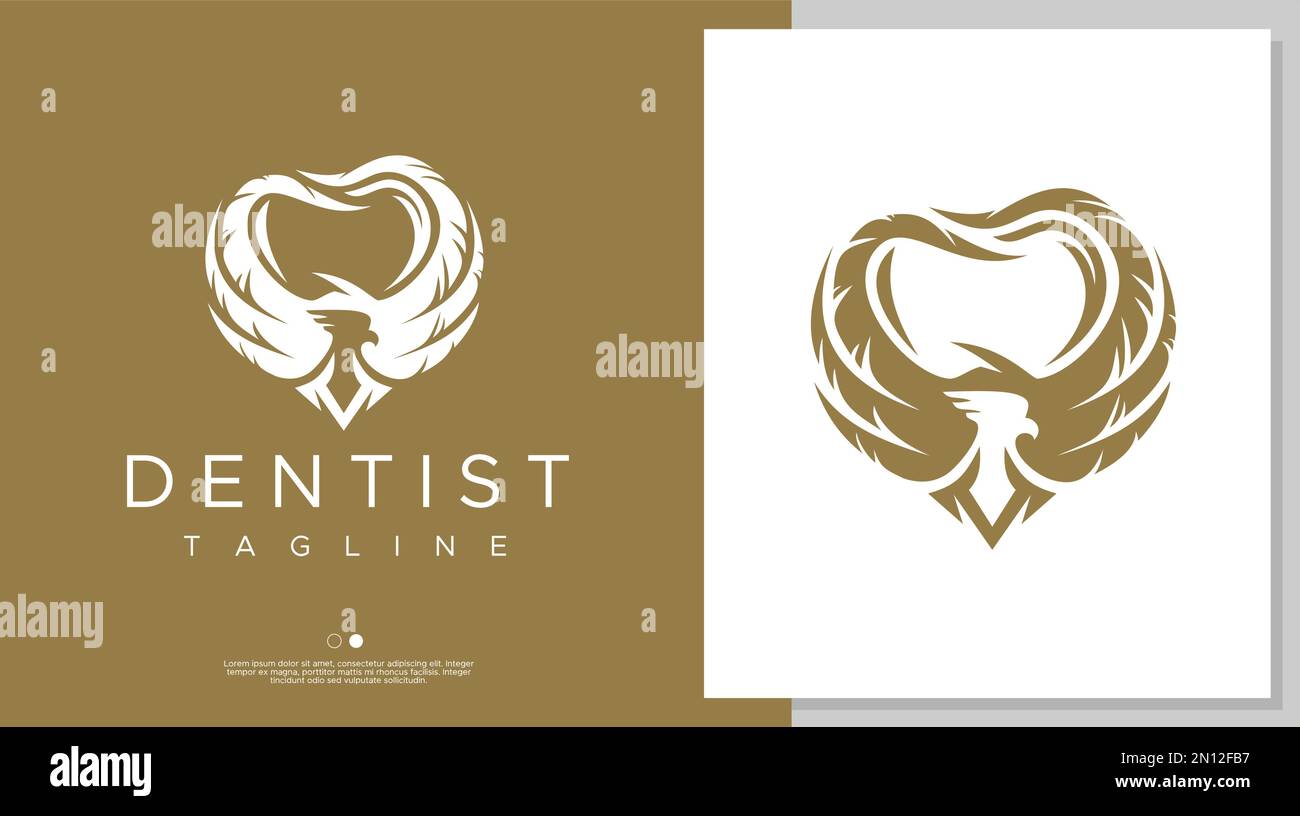 Eagle Dental Logo-Designvorlage. Luxuriöser Vektor mit Vogelzahnlogo. Stock Vektor