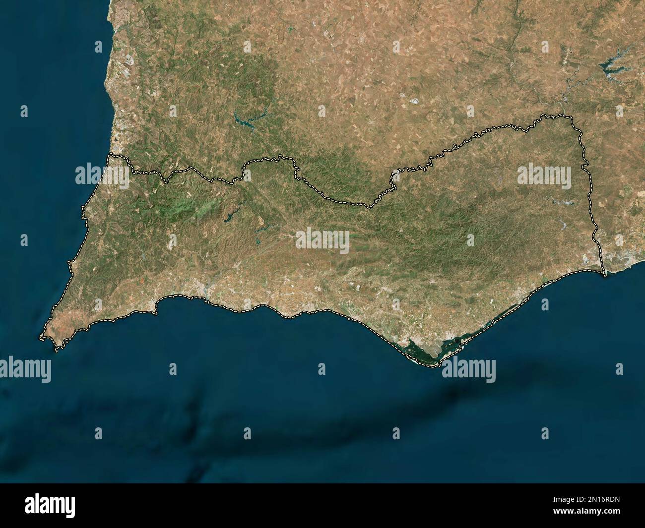 Faro, der Bezirk von Portugal. Satellitenkarte mit niedriger Auflösung Stockfoto