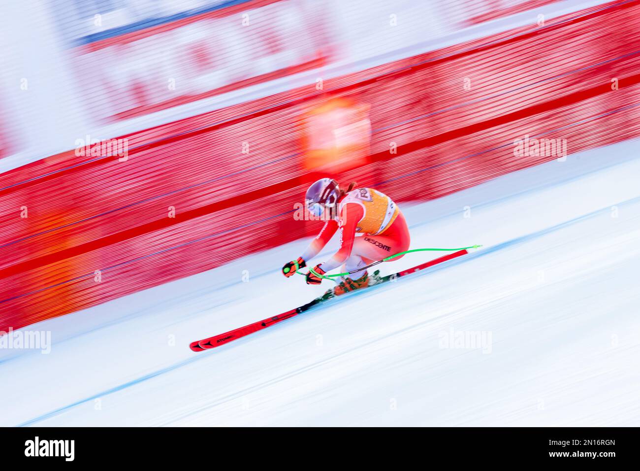 Cortina d’Ampezzo, Italien, 21. Januar 2023. JENAL Stephanie (Sui) nimmt am Audi FIS Alpine Skiing World Cup Women's Downhill Race auf der Olympia Teil Stockfoto