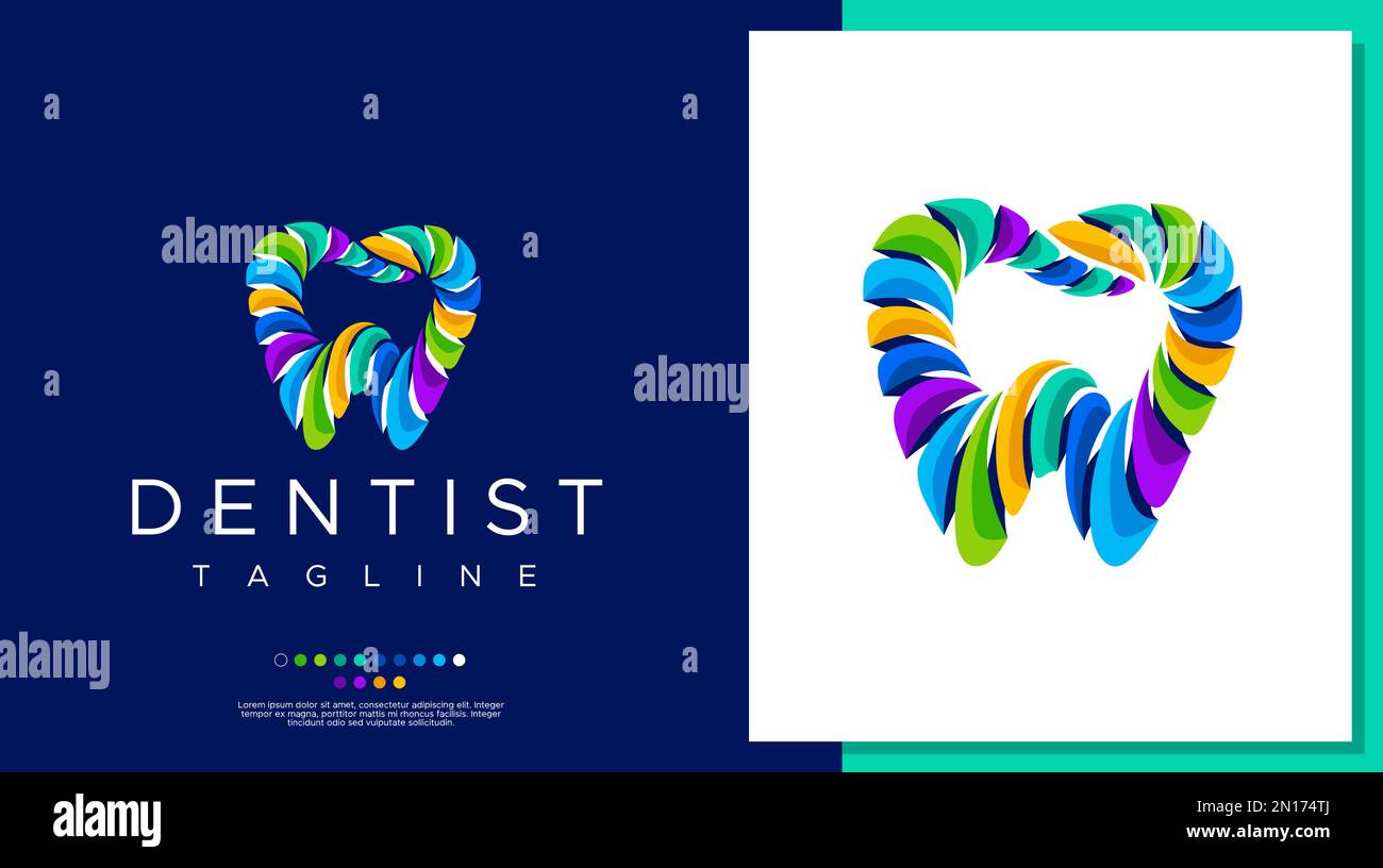 Abstrakter farbenfroher Dentallogo-Design-Vektor. Markenvorlage „Modern Tooth“. Stock Vektor