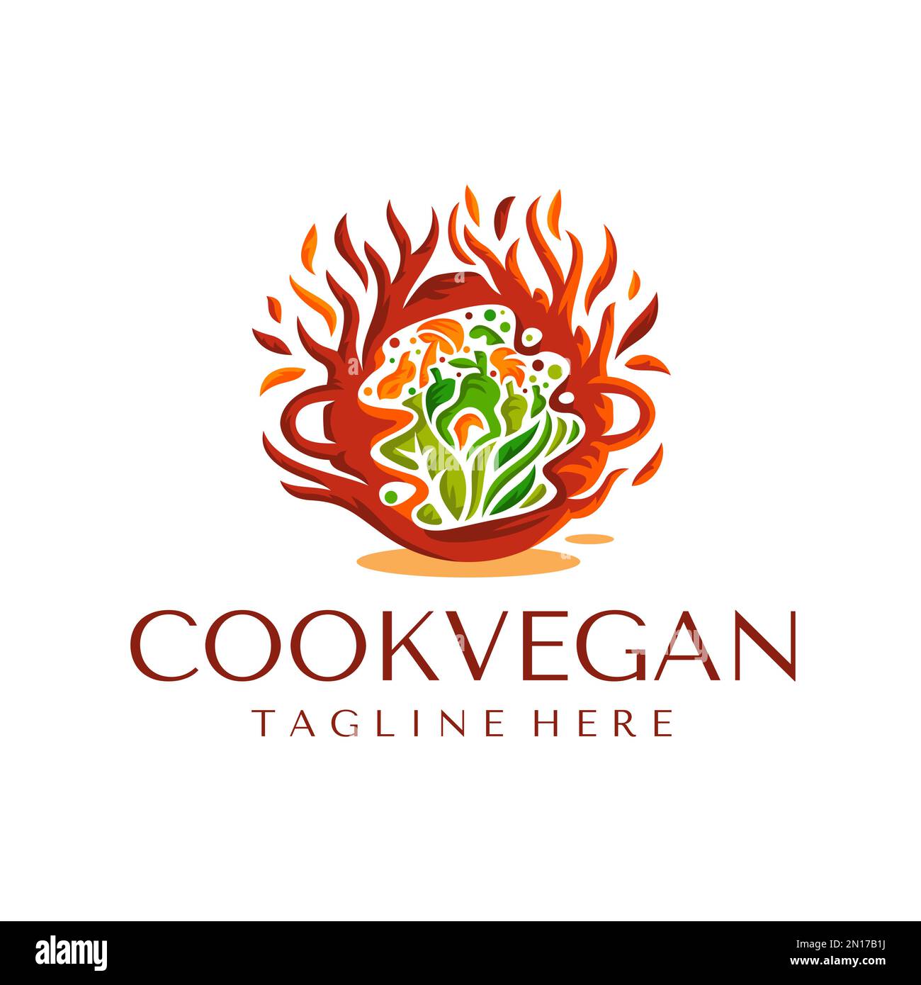Designvorlage für veganes Logo kochen. Koch kocht Gemüse Logo-Vektor. Stock Vektor