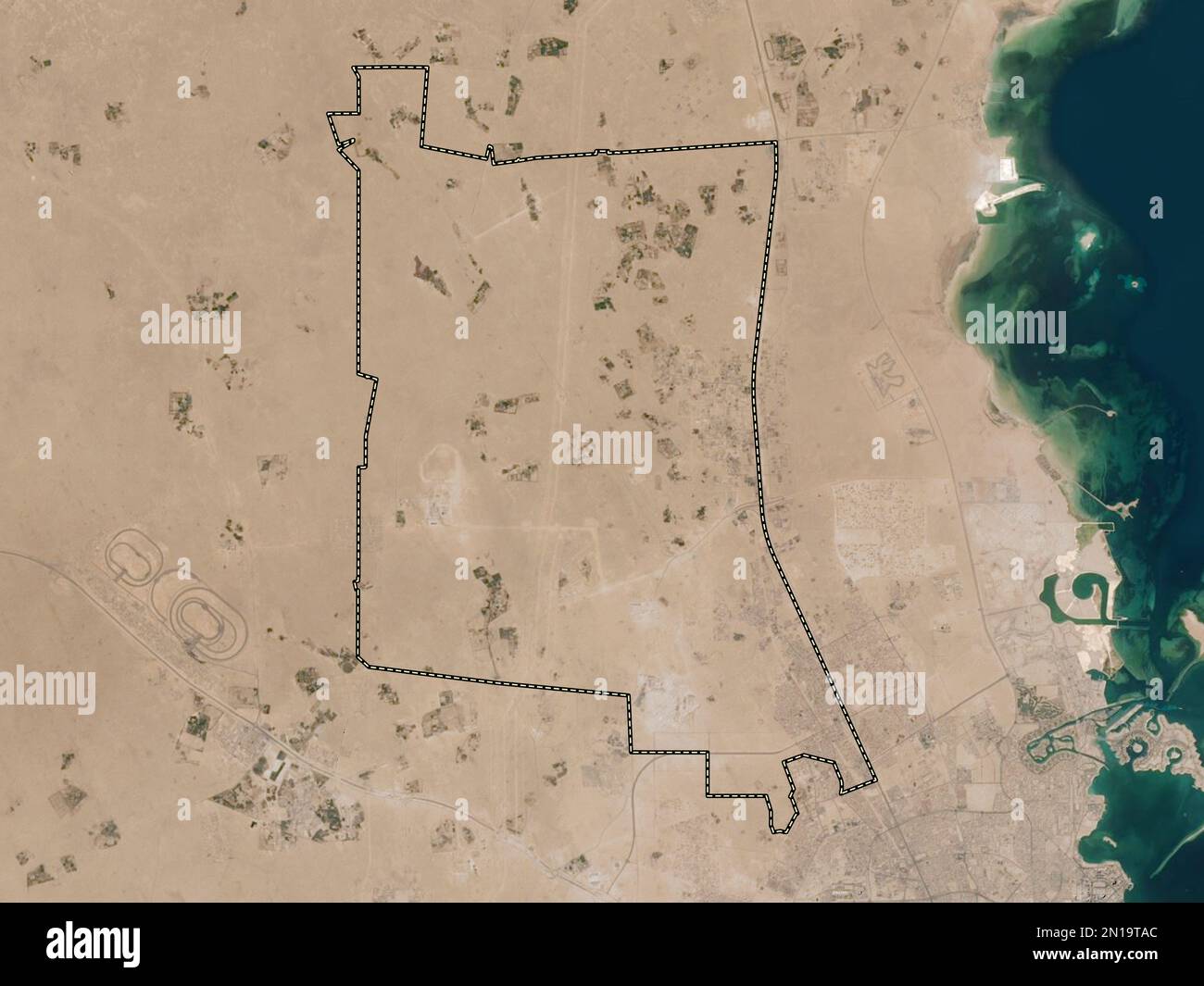 Umm Salal, Gemeinde Katar. Hochauflösende Satellitenkarte Stockfoto