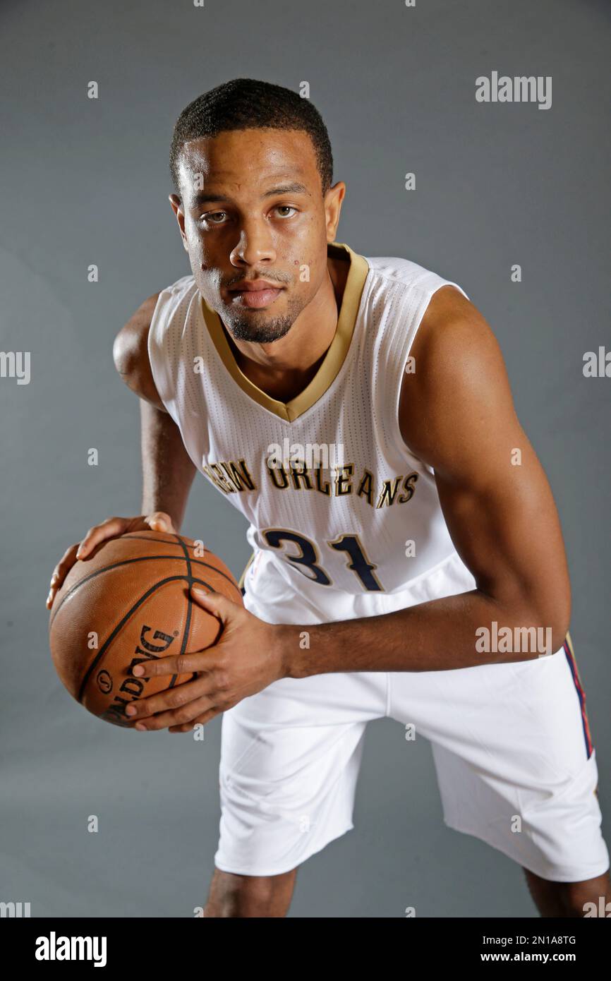 New Orleans Pelicans guard Bryce Dejean-Jones (31) photographed during their NBA basketball media day in Metairie, La., Monday, Sept. 28, 2015. (AP Photo/Gerald Herbert) Stockfoto