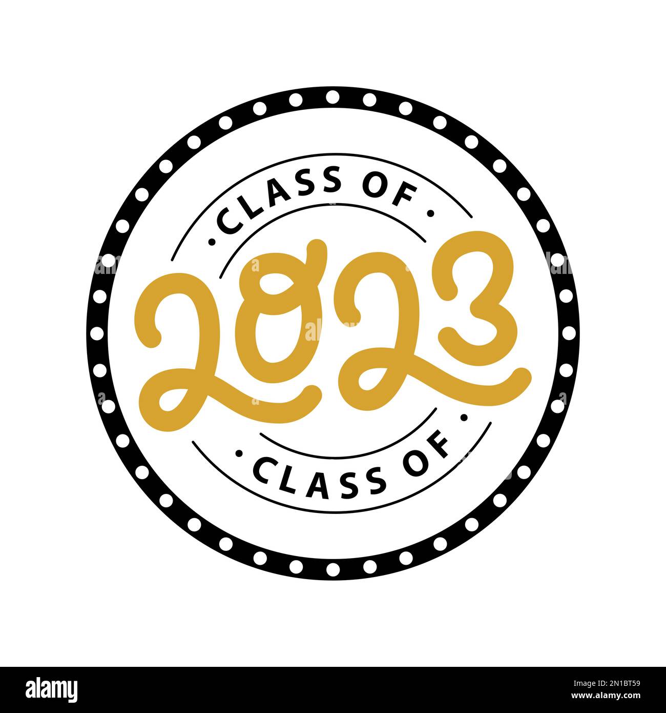 Absolvent 2023. Klasse von 2023. Beschriftung Logo-Stempel. Design-Jahrbuch für Hochschulabsolventen. Vektordarstellung. Stock Vektor