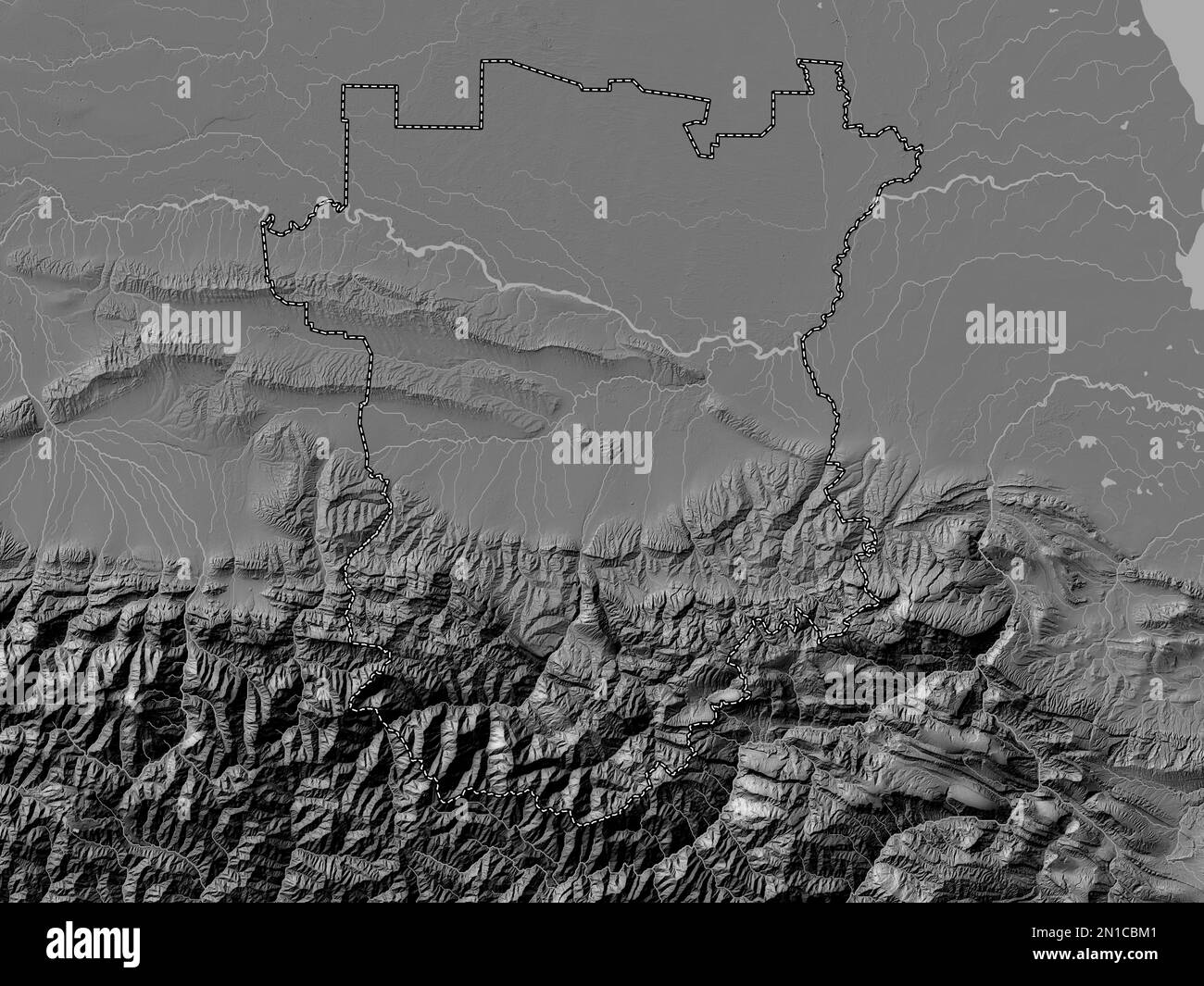 Tschetschenien, republik Russland. Bilevel-Höhenkarte mit Seen und Flüssen Stockfoto