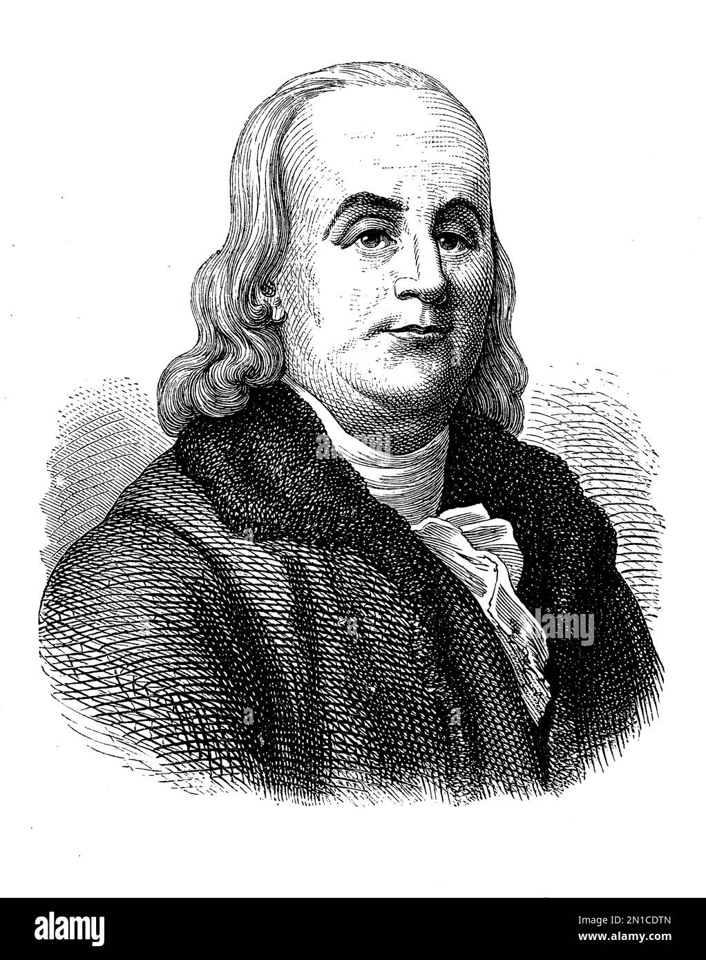 Benjamin Franklin (1706 - 1790) amerikanischer Schriftsteller, Wissenschaftler, Erfinder, Staatsmann, Diplomat, Drucker, Verleger, Politiker, Philosoph und einer der Stockfoto