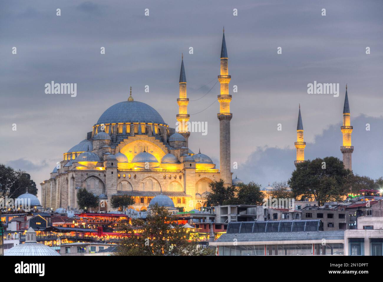 Abend, Suleymaniye Moschee, aus dem Jahr 1550, UNESCO-Weltkulturerbe, Istanbul, Türkei, Europa Stockfoto