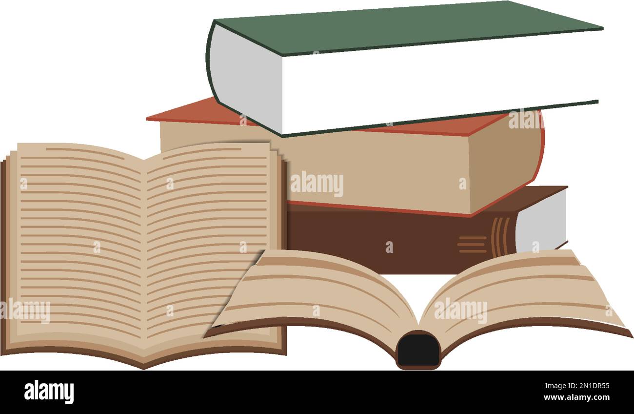 Illustration eines Stapels Bücher zum Lesen, eines Stapels von Lehrbüchern für die Bildung. Sammlung von Literatur, Wörterbuch, Enzyklopädie, Planer mit Buch Stock Vektor