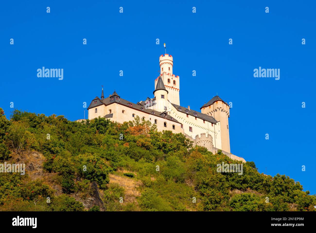 Marksburg, Schloss, Mittleres Rheintal, UNESCO-Weltkulturerbe, Rheinland-Pfalz, Deutschland, Europa Stockfoto