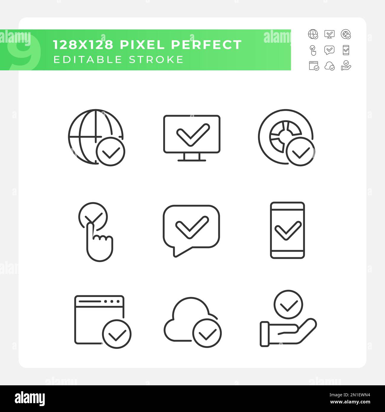 Kontrollkästchen für perfekt lineare Symbole für Kommunikationspixel Stock Vektor