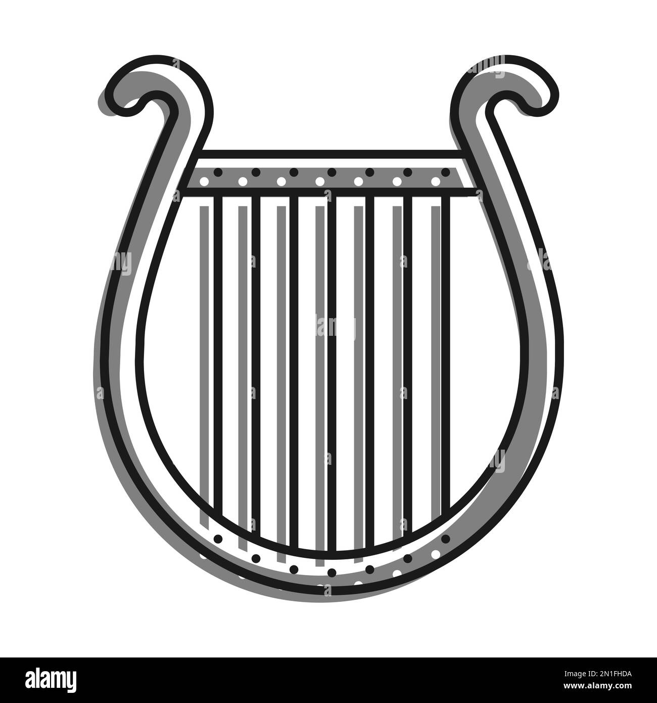 Symbol für linear gefülltes graues Symbol. Musikalische Harfe. Konzertinstrument, Griechischer Lyre. Einfacher schwarzweißer Vektor, isoliert auf weißem Hintergrund Stock Vektor