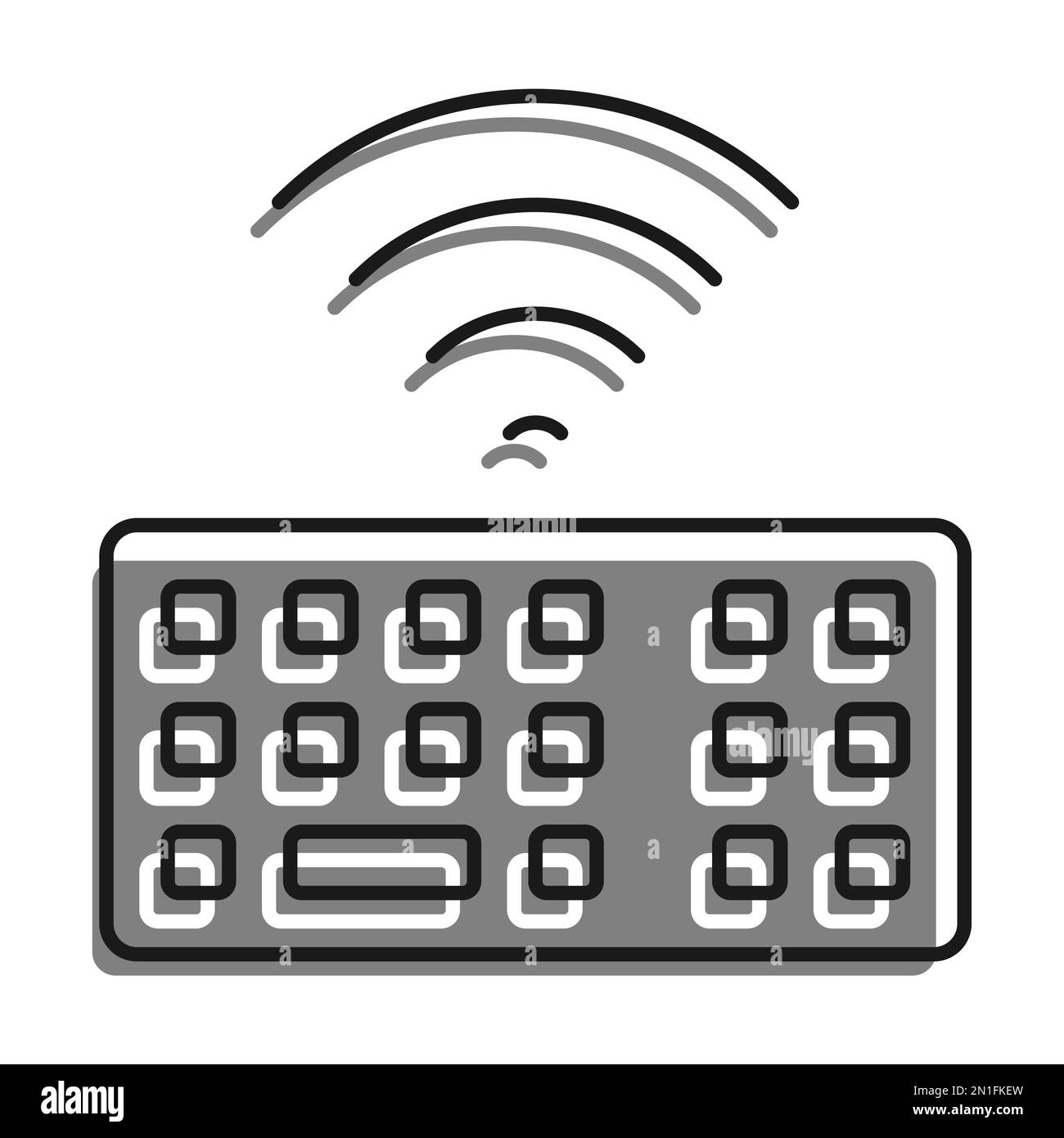 Symbol für linear gefülltes graues Symbol. Wifi Pc-Tastatur. Symbole Auf Den Tastaturtasten. Einfacher schwarz-weißer Vektor, isoliert auf weißem Rücken Stock Vektor