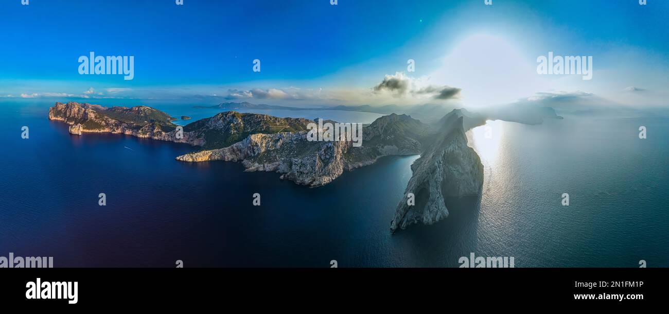 Panoramablick auf die Halbinsel Formentor, Mallorca, Balearen, Spanien, Mittelmeer, Europa Stockfoto