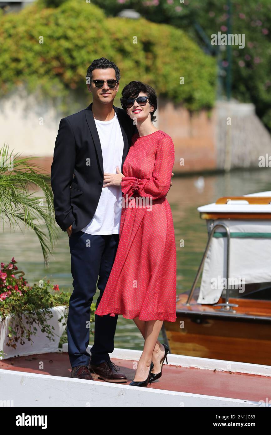 Paz Vega and Orson Salazar depart from the 72nd edition of the Venice Film Festival in Venice, Italy, Thursday, Sept. 3, 2015. The 72nd edition of the festival runs until Sept. 12. (AP Photo/Marco Sartori) Stockfoto