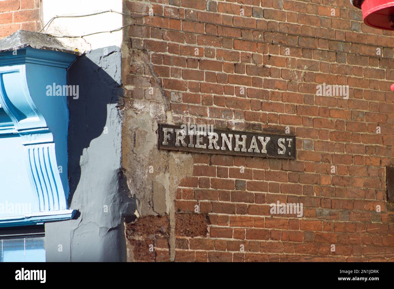 EXETER, DEVON, Großbritannien - 28. OKTOBER 2018 Friernhay Straßenschild im Stadtzentrum Stockfoto