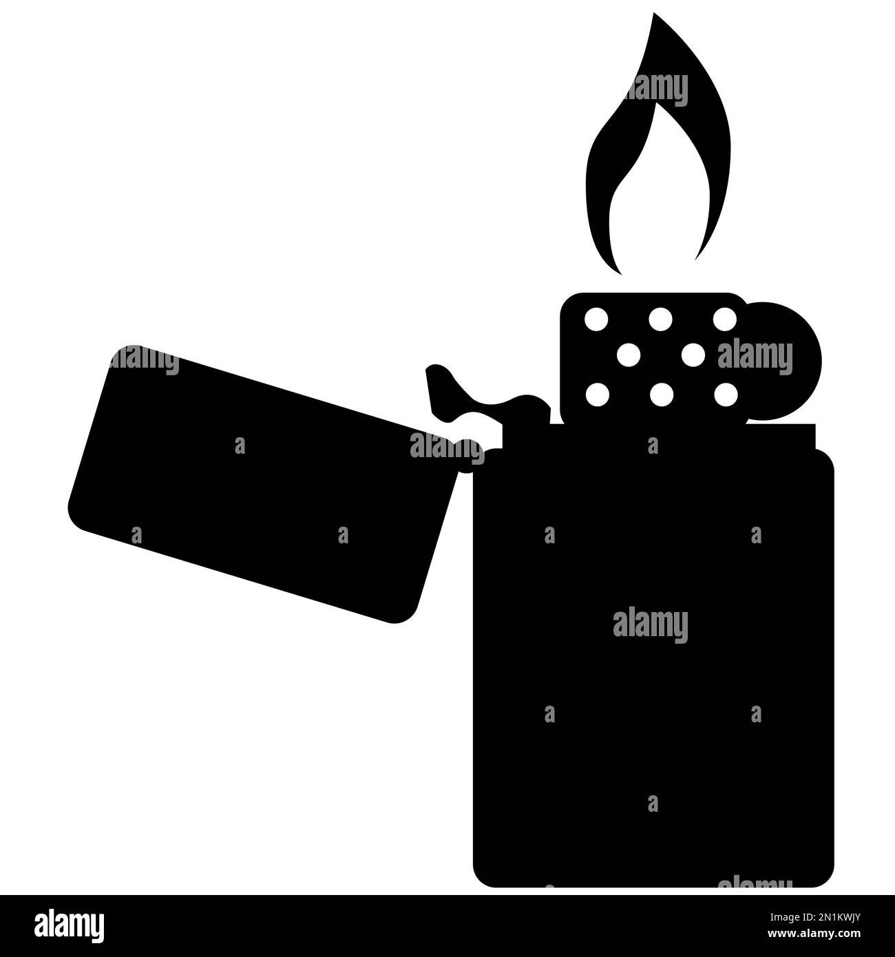 zippo Lighter-Symbol auf weißem Hintergrund. Feuerzeichen. Flacher Stil. Stockfoto