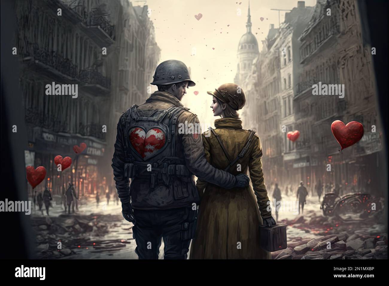 Liebe im Krieg. Das Porträt eines Soldaten mit seiner Frau, die ein