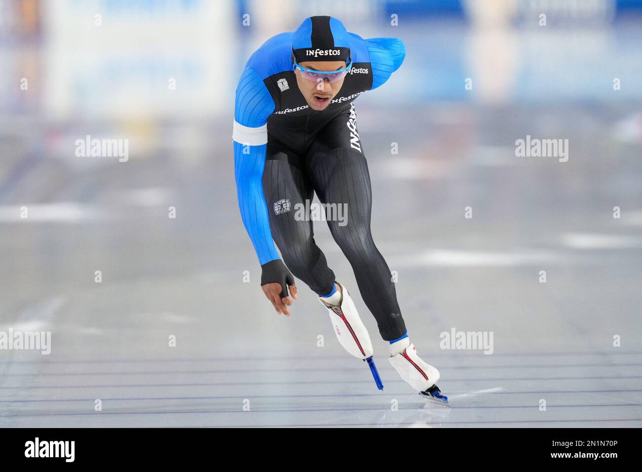 HEERENVEEN, NIEDERLANDE - FEBRUAR 5: Chris Fredriks tritt am 5. Februar 2023 bei der niederländischen Single Distances Speed Skating Championships 2023 auf der Men's 1000m in Heerenveen, Niederlande (Foto: Douwe Bijlsma/Orange Pictures) Stockfoto