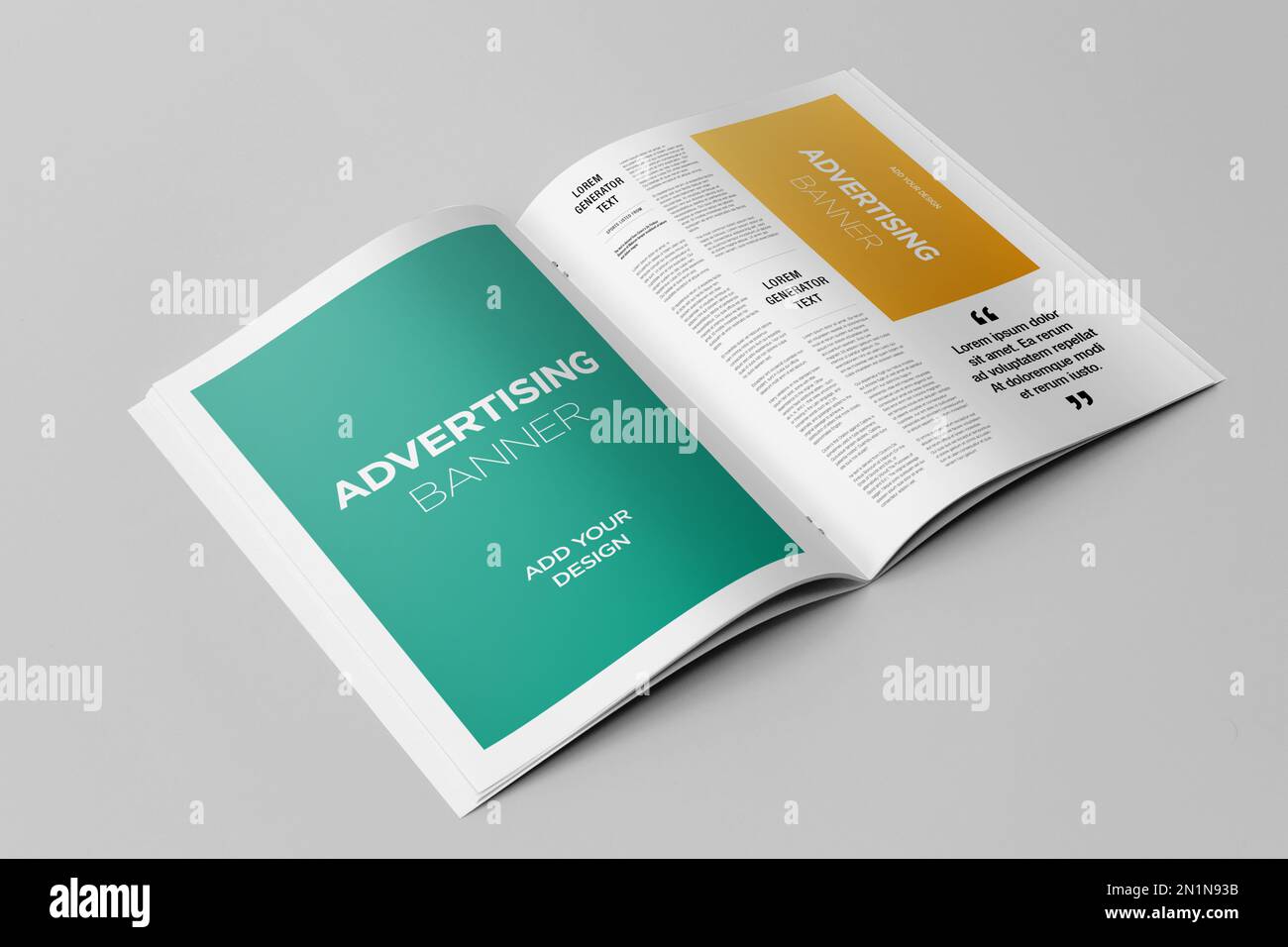 Zeitung Werbung Magazin Broschüre Mockup 3D Rendering White Background Stockfoto