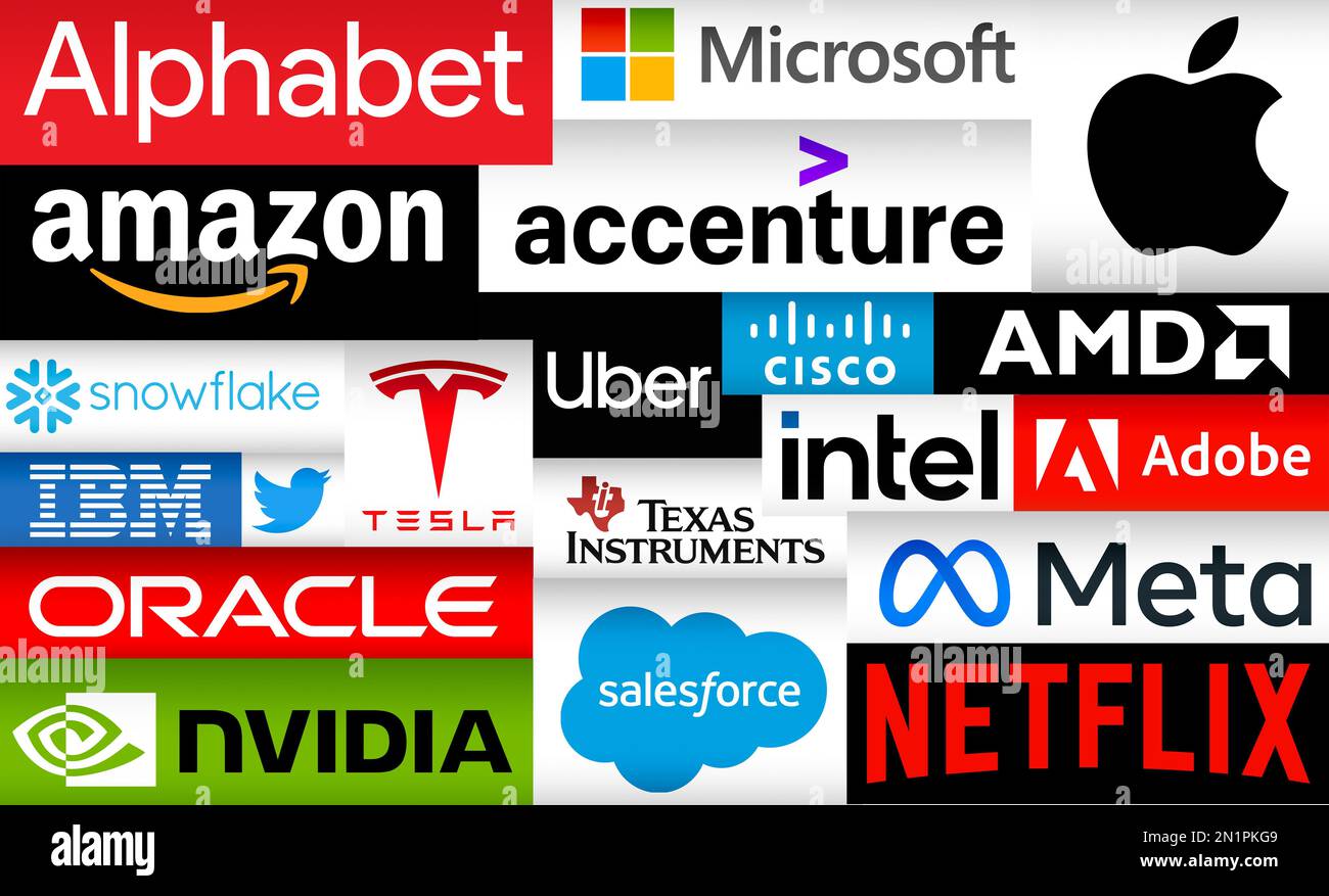 Big Tech - die dominantesten Unternehmen in der Informationstechnologiebranche der USA Stockfoto