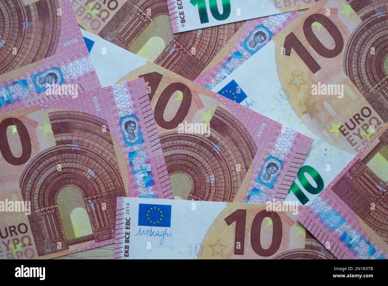 Nahaufnahme von 10-Euro-Banknoten Stockfoto