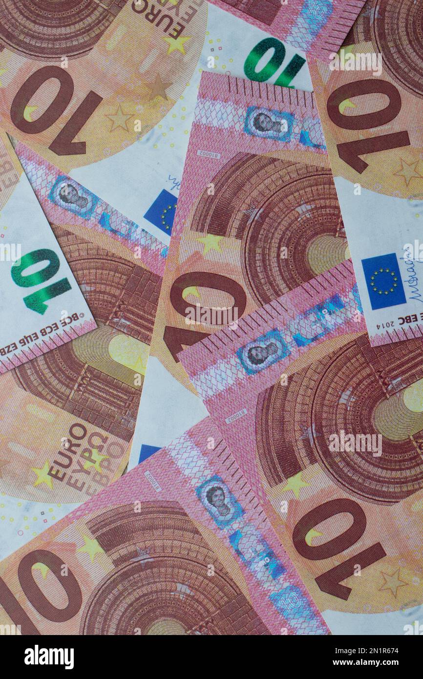 Nahaufnahme von 10-Euro-Banknoten Stockfoto