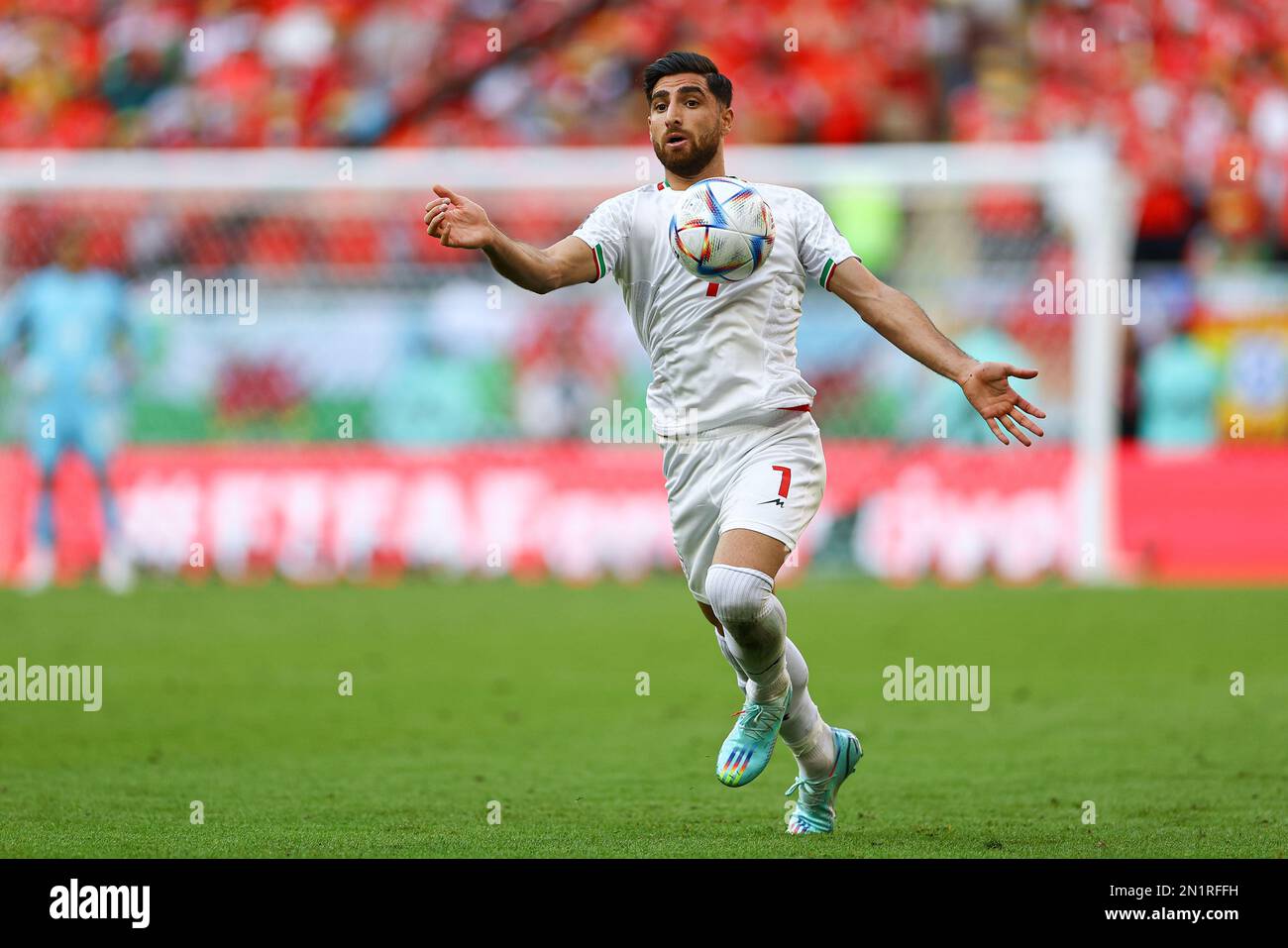 DOHA, KATAR - NOVEMBER 25: Alireza Jahanbakhsh während des FIFA-Weltmeisterschaftsspiels Katar 2022 Gruppe B zwischen Wales und Iran am 25. November 2022 im Ahmad bin Ali Stadium in Doha, Katar. (Foto von MB Media) Stockfoto