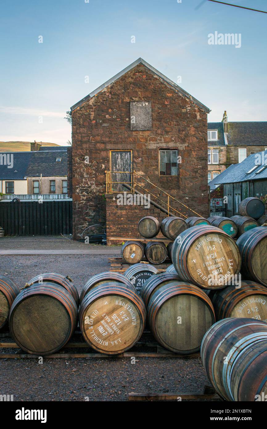 Whisky Barrels, Springbank Whisky Distillery, Campbeltown, Schottland, Vereinigtes Königreich Stockfoto