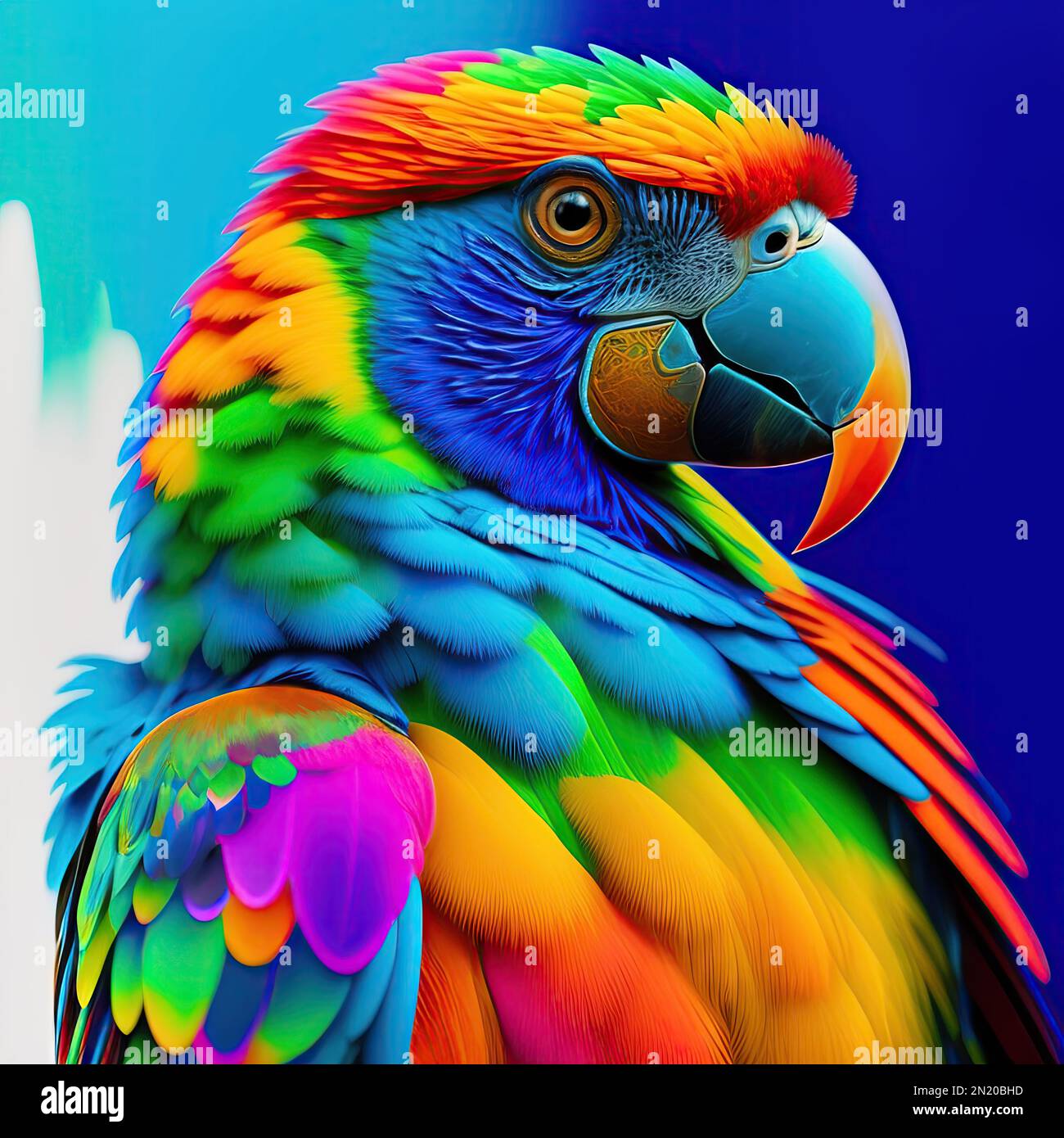 Illustration eines wunderschönen Papageienporträts im abstrakten Splash-Stil Stockfoto