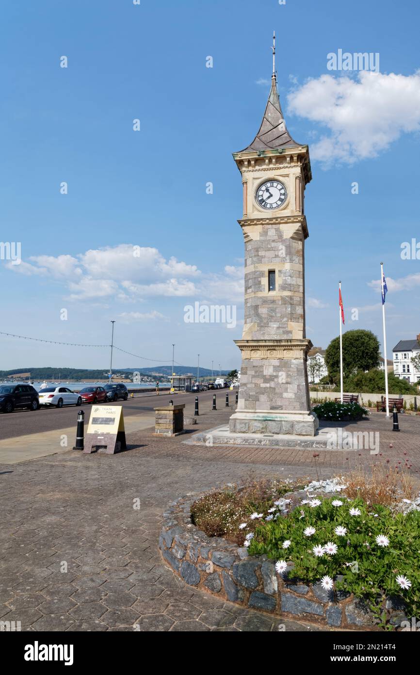 The Jubilee Clock Tower on the Esplanade, Exmouth, Devon, Großbritannien, August 2022. Stockfoto
