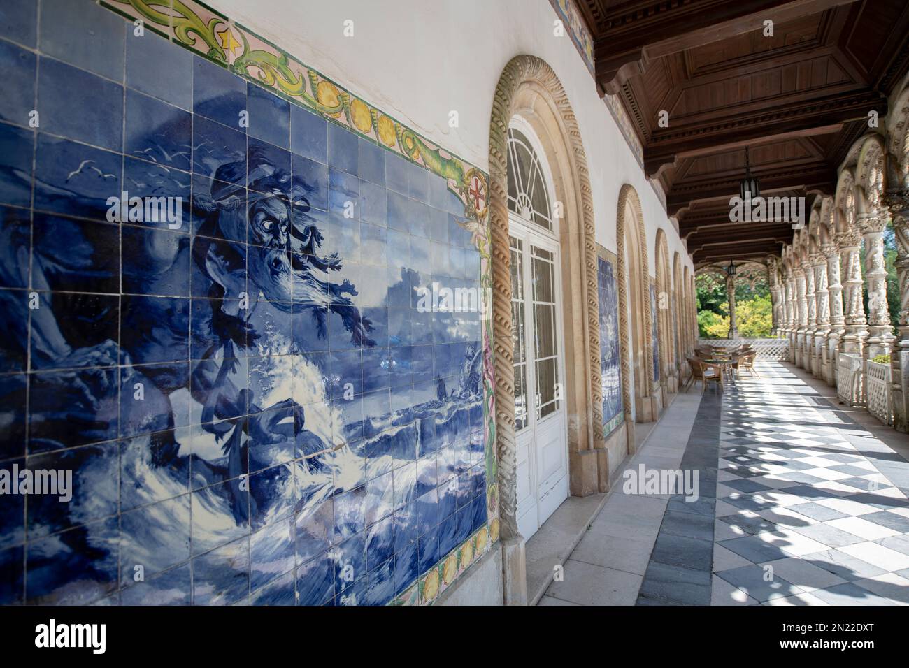 Azulejo Kacheln, die den mythologischen Charakter Adamastor durch portugiesische Dichter Luís de Camões im Gedicht Die Lusiads symbolisiert die Gefahren des. erstellt Stockfoto