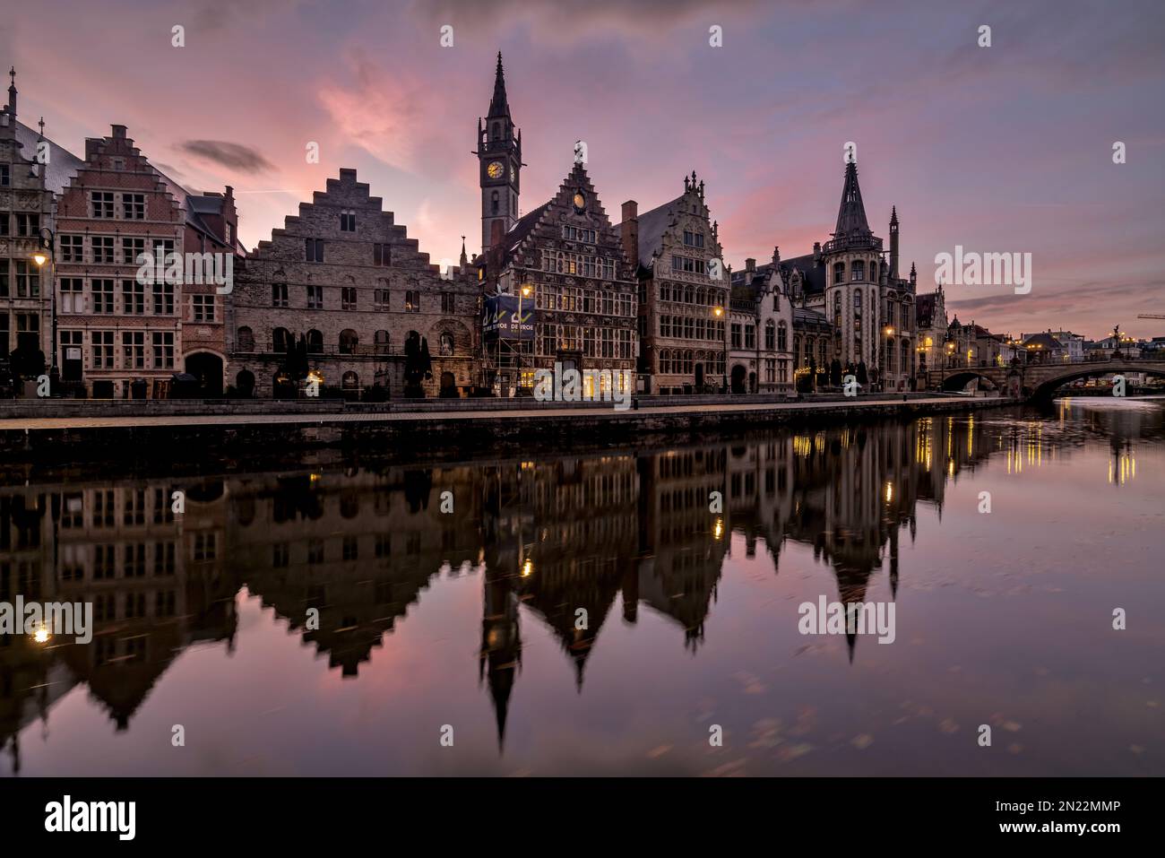 Gent Waterfront Reflection, Gent, Belgien Stockfoto