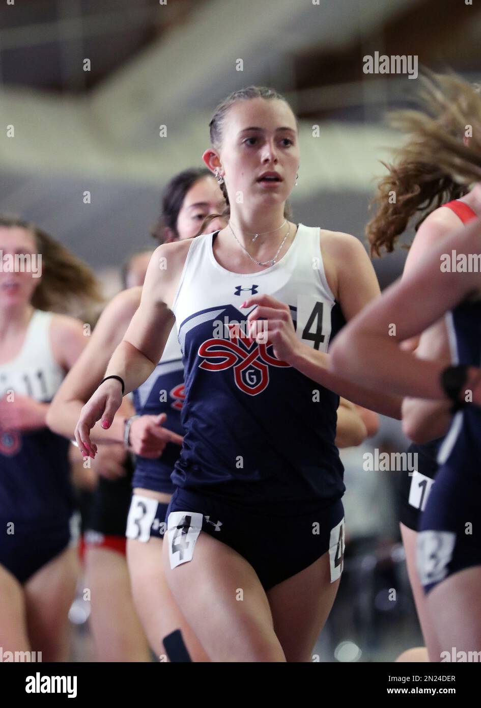 05. Februar 2023: Kaylee Barnes von St. Marys (Cal.) Gewinnt das Women's 3000m-Rennen beim NCAA Portland Indoor #2 Track Meeting im Chiles Center, der University of Potland, Portland, OR. Larry C. Lawson/CSM (Cal Sport Media via AP Images) Stockfoto