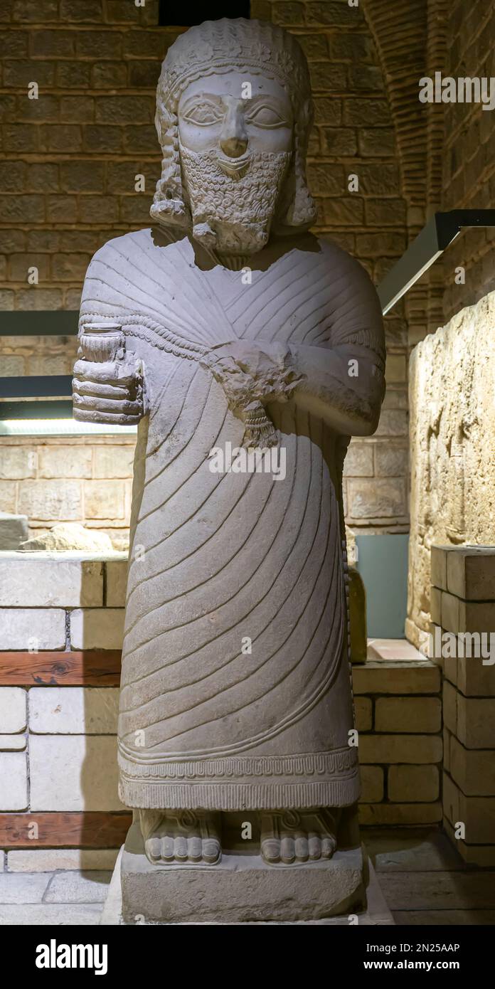 Statue von König Mutallu, Kalkstein, Asrantepe (Arslantepe), 1200-700 v. Chr. Museum der anatolischen Zivilisationen, Ankara, Türkei Stockfoto