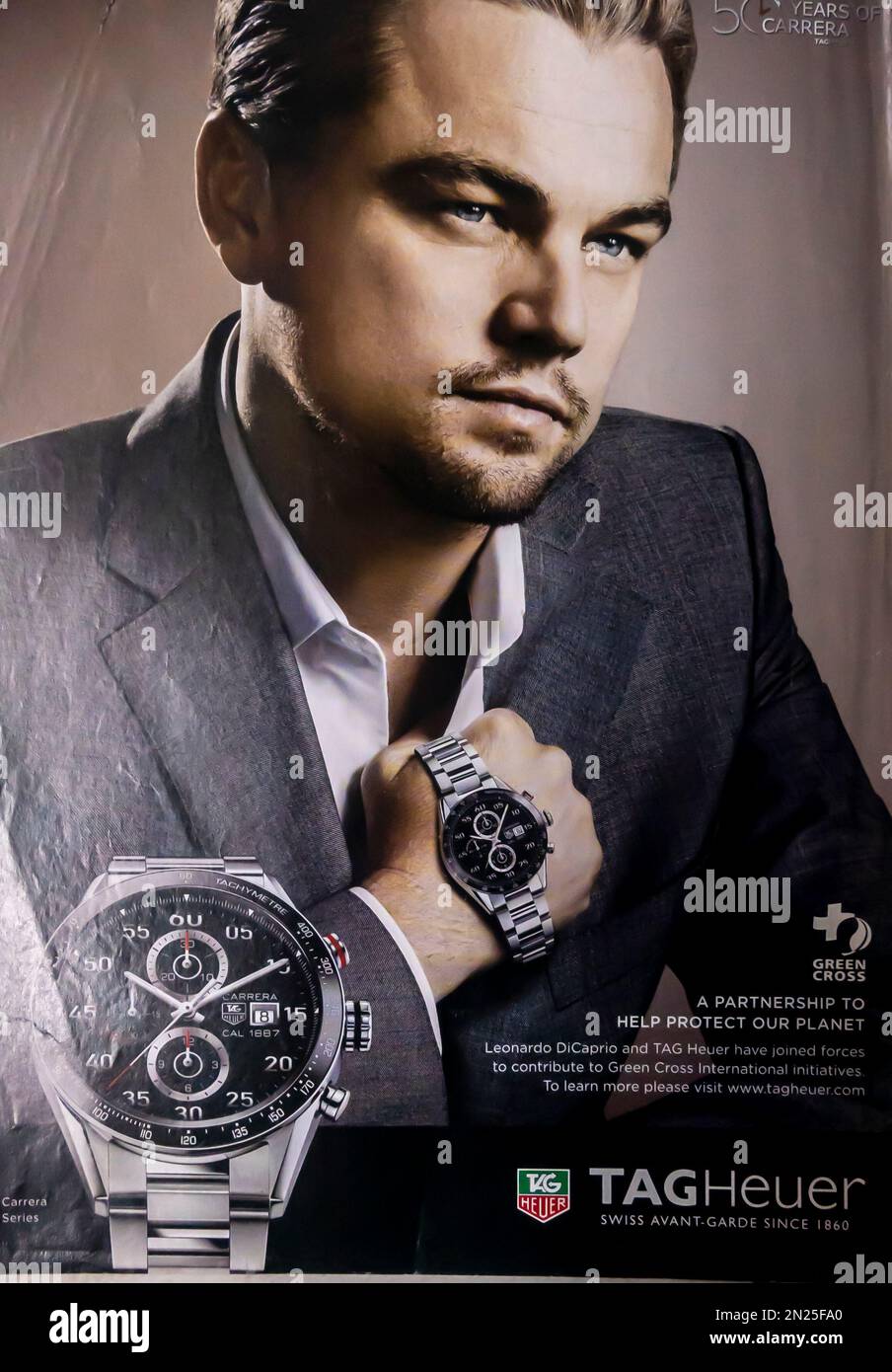 Tag Heuer Uhrenwerbung mit Leonardo Di Caprio in einer Zeitschrift 2014  Stockfotografie - Alamy