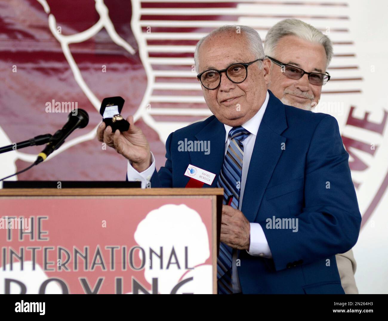 International Boxing Hall of Fame inductee, Rafael Mendoza, shows off