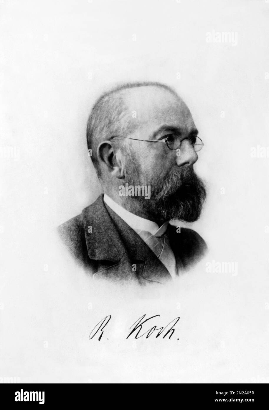 1908 Ca, DEUTSCHLAND : der deutsche Doktor ROBERT KOCH ( 1843 - 1910 ). Er wurde berühmt für die Entdeckung des Anthrax-Bazillus ( 1877 ), des Tuberkulose-Bazillus ( 1882 ) und der Cholera vibrio ( 1883 ) sowie für seine Entwicklung von Kochs Postulaten. 1905 erhielt er den NOBELPREIS für Physiologie oder Medizin für seine Tuberkulosebefunde . Er gilt als einer der Gründer der Bakteriologie Unbekannter Fotograf . - BATTERIOLOGO - TBC - BATTERIOLOGIA - TUBERCOLOSI - ANTRACE - PREMIO NOBEL PER LA MEDICINA - VIROLOGIA - VIRUS - VIROLOGO - MEDICIN - SCIENZA - SCIENZIATO - BIOLOGIA - BIOLOGY Stockfoto