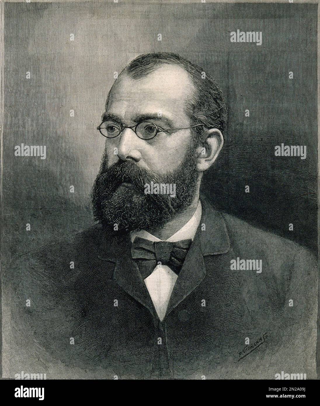 1890 Ca , DEUTSCHLAND : der deutsche Doktor ROBERT KOCH ( 1843 - 1910 ). Er wurde berühmt für die Entdeckung des Anthrax-Bazillus ( 1877 ), des Tuberkulose-Bazillus ( 1882 ) und der Cholera vibrio ( 1883 ) sowie für seine Entwicklung von Kochs Postulaten. 1905 erhielt er den NOBELPREIS für Physiologie oder Medizin für seine Tuberkulosebefunde . Er gilt als einer der Gründer der Bakteriologie. Porträt des Holzgravierers P. Naumann. - BATTERIOLOGO - TBC - BATTERIOLOGIA - TUBERCOLOSI - ANTRACE - PREMIO NOBEL PER LA MEDICINA - VIROLOGIA - VIRUS - VIROLOGO - MEDICIN - SCIENZA - SCIENZIATO - B Stockfoto