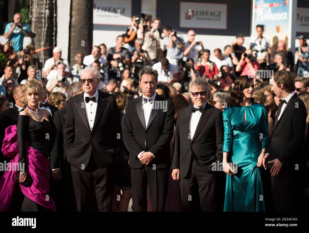 From left, actors Jane Fonda and Michael Caine, director Paolo Sorrentino and actors Harvey