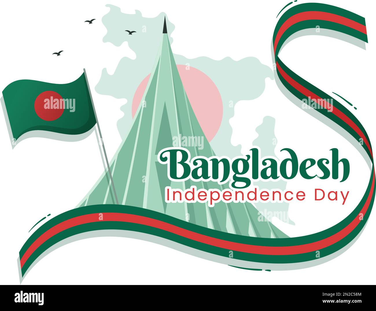 Happy Independence Day of Bangladesch am 26. März Illustration mit Waving Flag und Siegesfeier in flacher Hand für Landing-Page-Vorlagen Stock Vektor