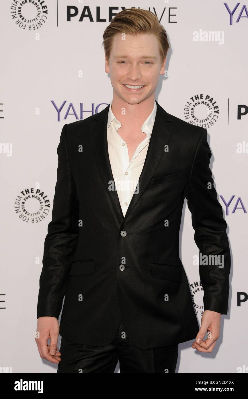Calum Worthy arrives at Paley Center For Media Presents Family Night With "Austin & Ally" on Monday, May 4, 2015, in Beverly Hills, Calif. (Photo by Richard Shotwell/Invision/AP) Stockfoto