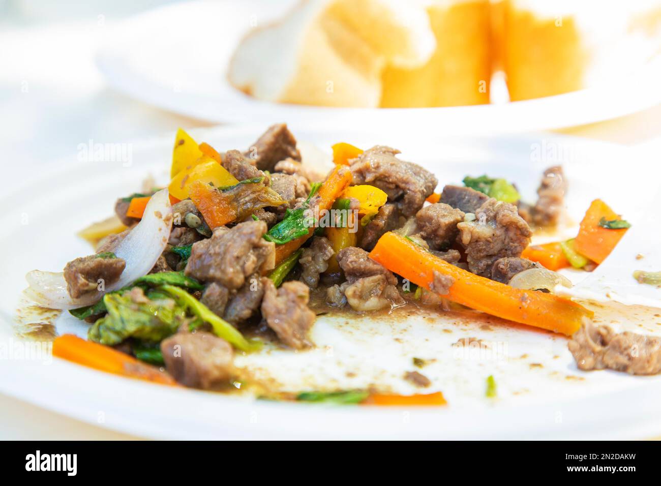 Gekochtes Lammcurry mit gemischtem Gemüse, Mauritius, Ostafrika Stockfoto
